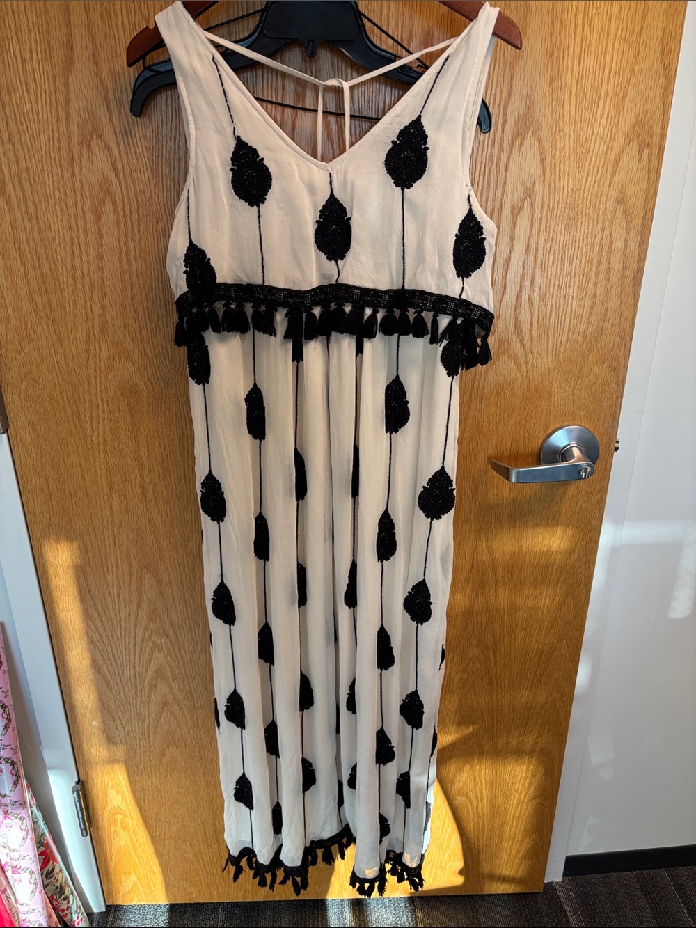 Anthropologie Moulinette Soeurs Cream Maci Dress with Black Lace Trim
